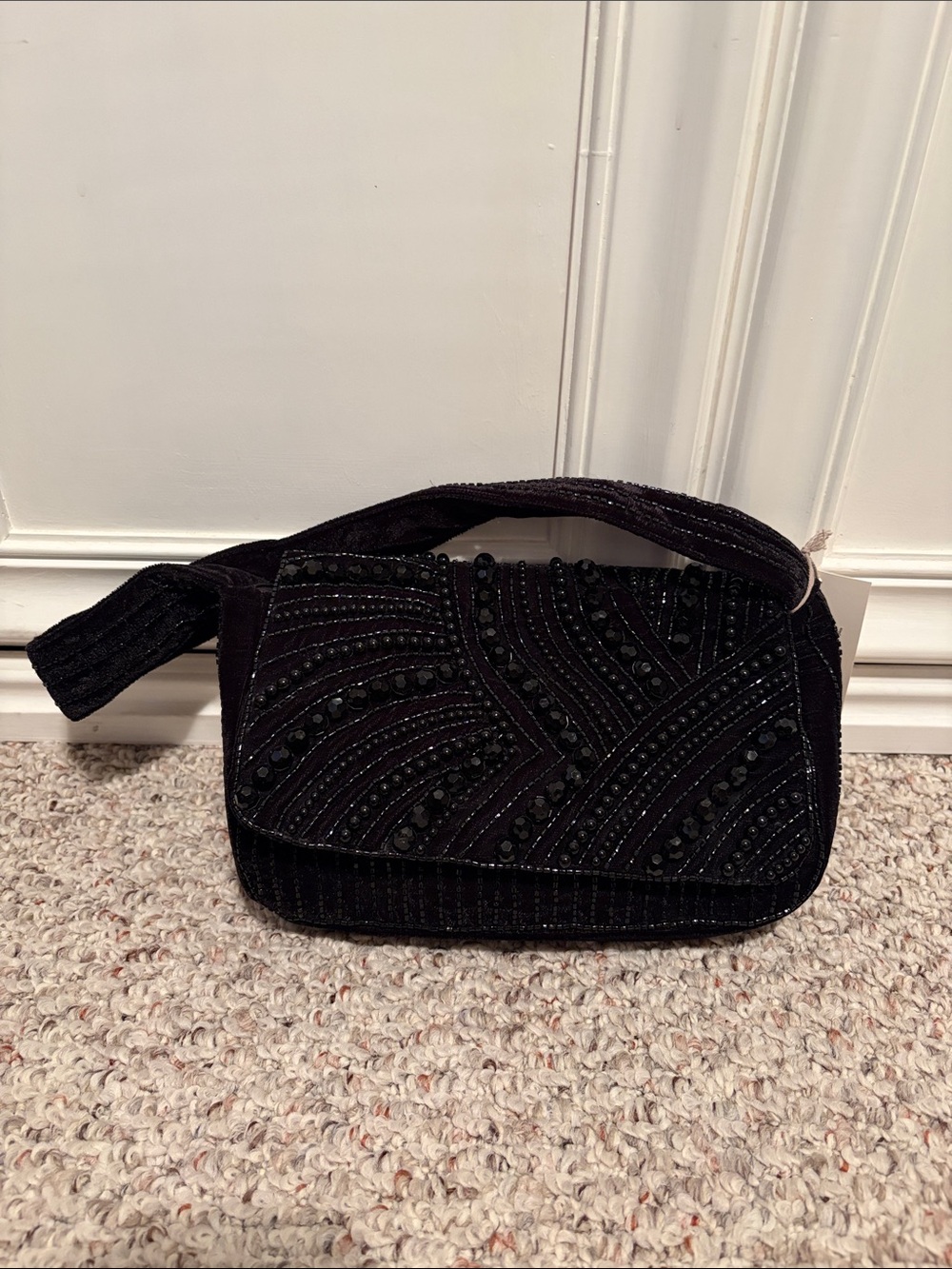 a new day Black Beaded Velvet Clutch